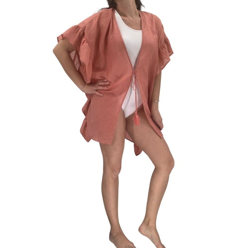 Fortune Swimwear Lucie Ruffle Kimono Cover Up In Dark Blush